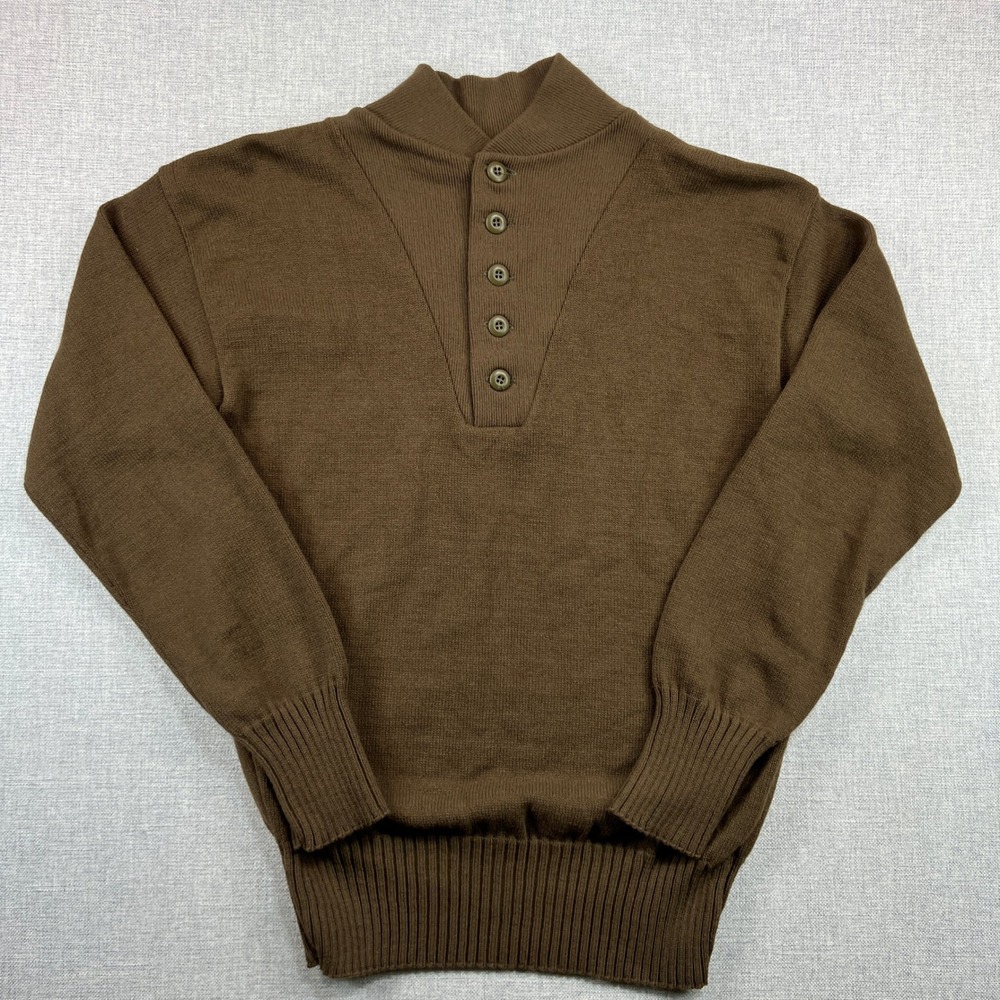 Vintage DSCP Garrison OD Henley Knit Sweater Men XL Brown Acrylic Military GORP